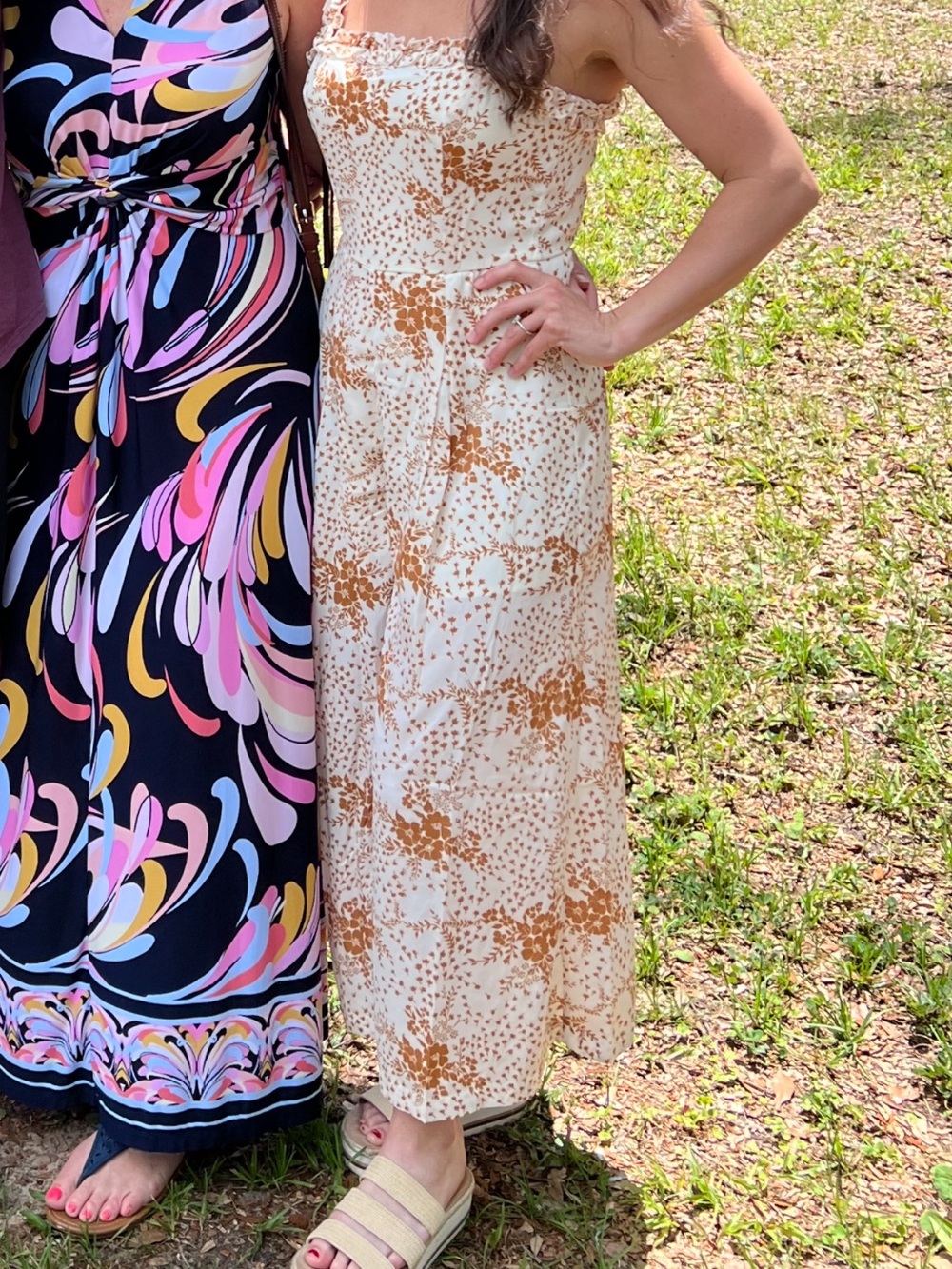 Cream and Tan Floral Square-Neck jumpsuit - Women